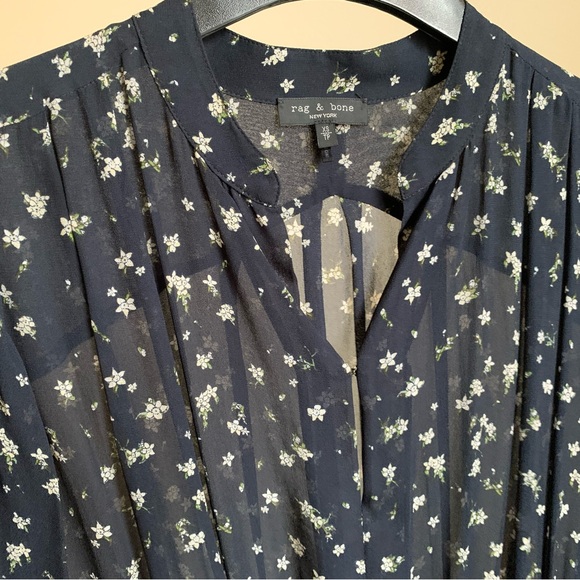RAG & BONE Calista Floral Blouse in Navy Blue Size XS - Picture 9 of 13